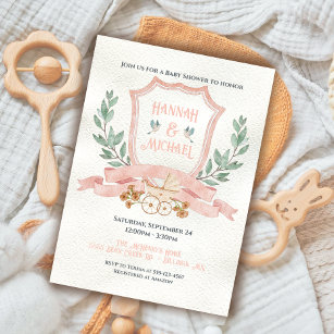 Watercolor Crest Baby Pink Shower Invitation