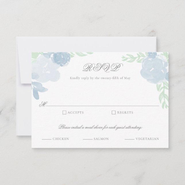 Watercolor Crest Botanical Floral Wedding RSVP (Front)