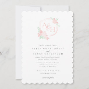 Watercolor Crest Floral Monogram Pink Wedding