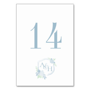 Watercolor Crest Floral Monogram Wedding Table Number
