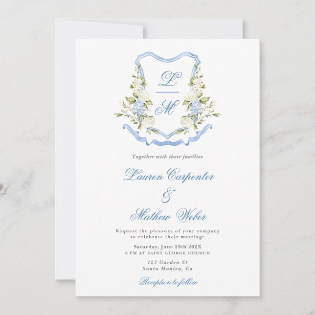 Watercolor Crest Wedding invitation (Front)