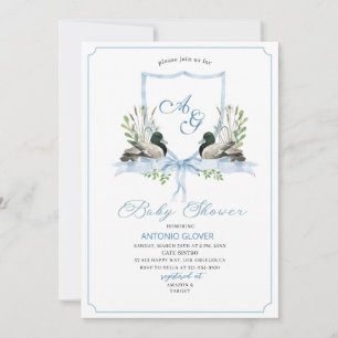 Watercolor Crests Blue Duck Mallard Baby Shower Invitation