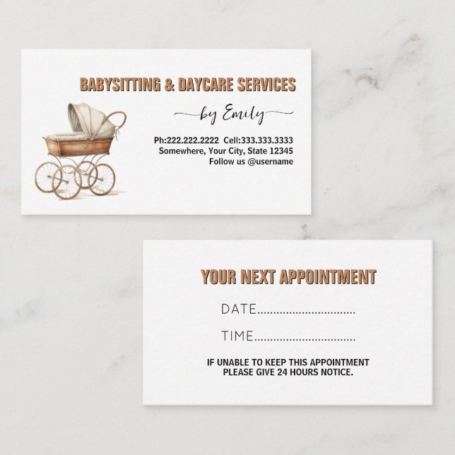 Watercolor crib Babysitting business  Appointment Card (Front/Back)