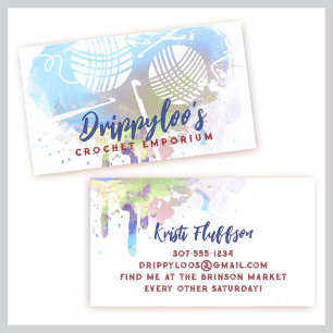 Watercolor crochet hooks yarn business card