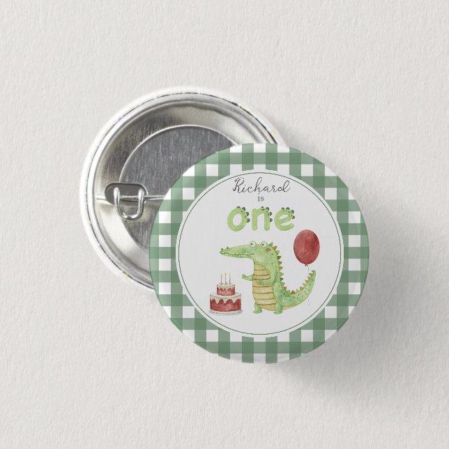 Watercolor Crocodile 1st birthday 3 Cm Round Badge (Front & Back)