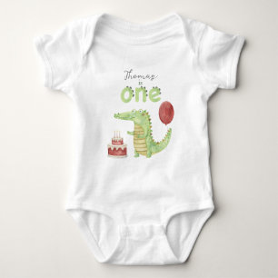 Watercolor Crocodile 1st birthday Baby Bodysuit