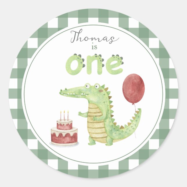 Watercolor Crocodile 1st birthday Classic Round Sticker (Front)