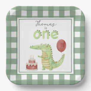 Watercolor Crocodile 1st birthday Paper Plate