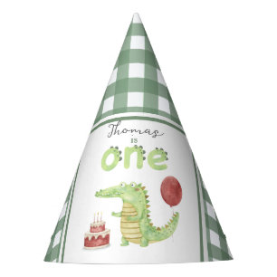 Watercolor Crocodile 1st birthday Party Hat