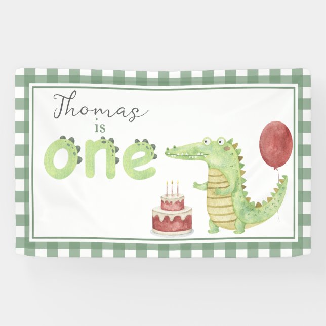 Watercolor Crocodile 1st birthday Welcome Banner (Horizontal)
