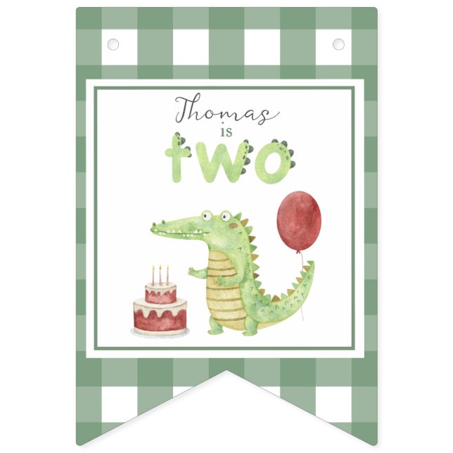 Watercolor Crocodile 2nd birthday Bunting (First Flag)