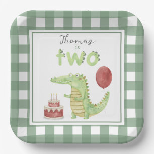 Watercolor Crocodile 2nd birthday Paper Plate