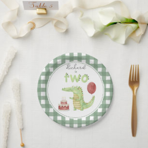 Watercolor Crocodile 2nd birthday Paper Plate