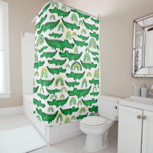 Watercolor Crocodile Alligator Rainbow Kids Shower Curtain