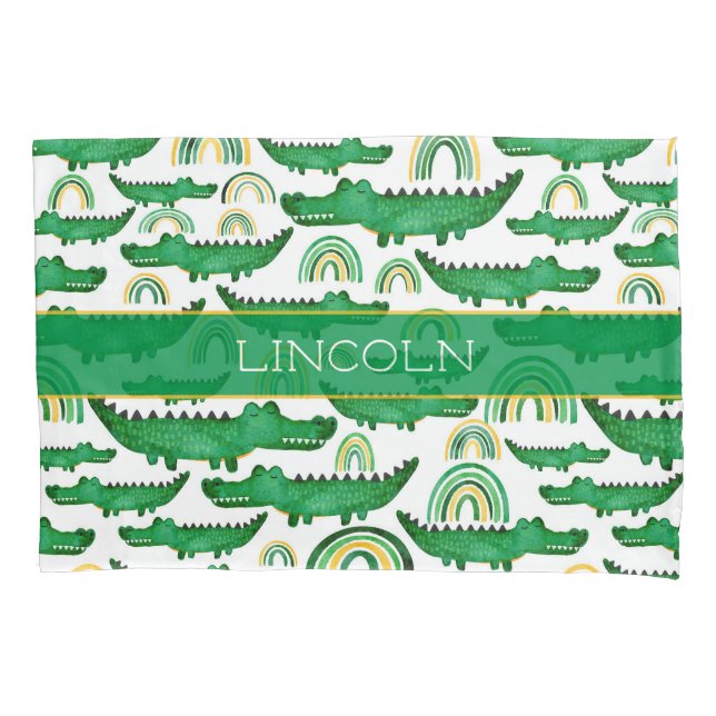 Watercolor Crocodile Alligator Rainbow Personalise Pillowcase (Front)