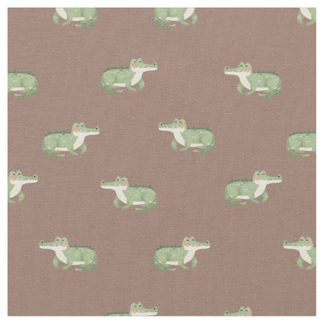 Watercolor Crocodiles on Brown Fabric (Close Up)