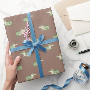 Watercolor Crocodiles on Brown Wrapping Paper