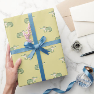 Watercolor Crocodiles on Light Yellow Wrapping Paper