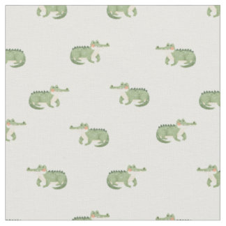 Watercolor Crocodiles on White Fabric