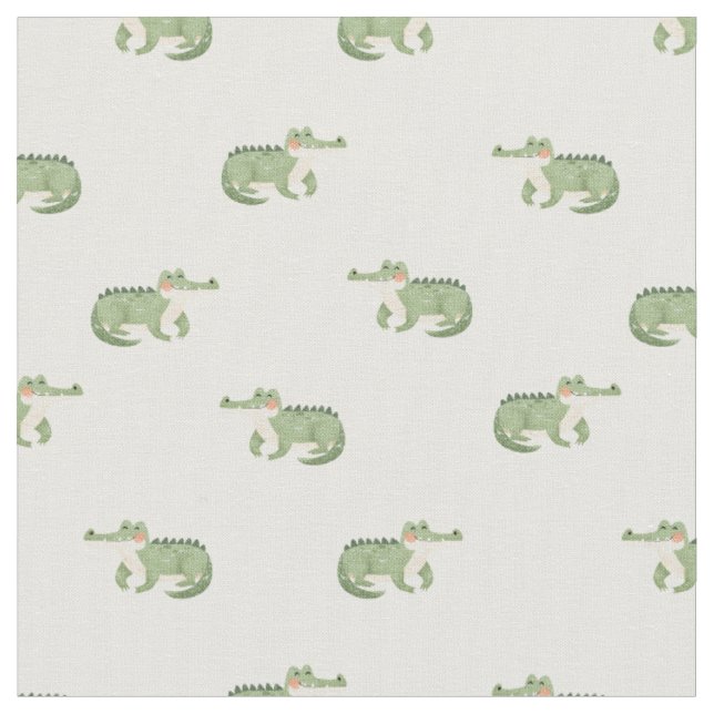 Watercolor Crocodiles on White Fabric (Close Up)