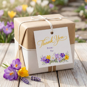 Watercolor Crocus Floral Thank You Favour Gift Tag