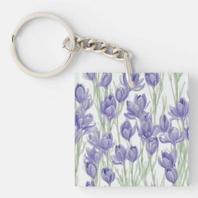 Watercolor Crocus Flowers Key Ring (Front)