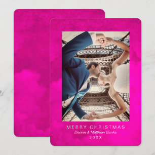 Watercolor Crocus Pink Peacock Christmas Card