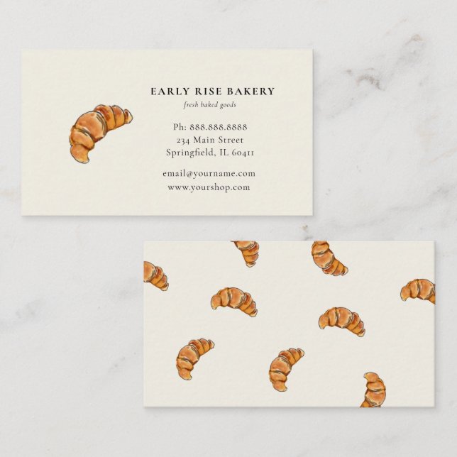 Watercolor Croissant bakery business card (Front/Back)