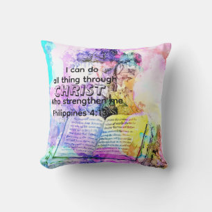 Watercolor cross bible verse Christian Cushion