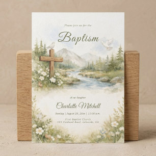 Watercolor Cross Minimalist Baptism Invitation