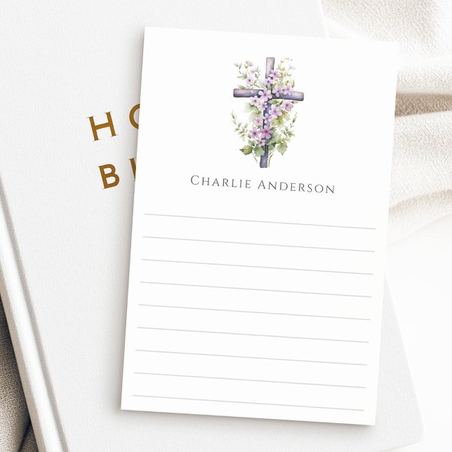 Watercolor cross purple flower name lined post-it notes (Watercolor cross purple flower name lined post-it notes)