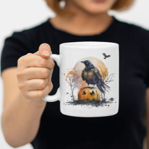 Watercolor Crow Halloween Coffee Mug