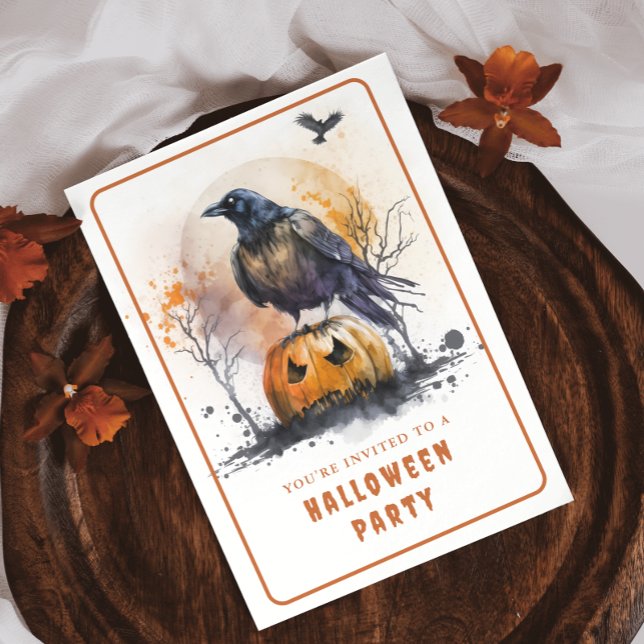 Watercolor Crow Halloween Invitation Card (Creator Uploaded)