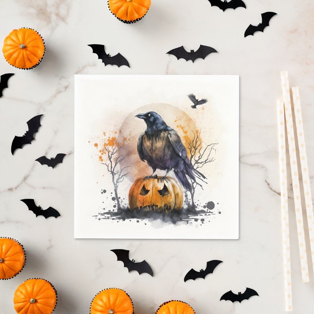 Watercolor Crow Halloween Napkin (Creator Uploaded)