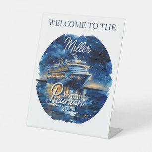 Watercolor Cruise Ship Family Reunion Pedestal Sign
