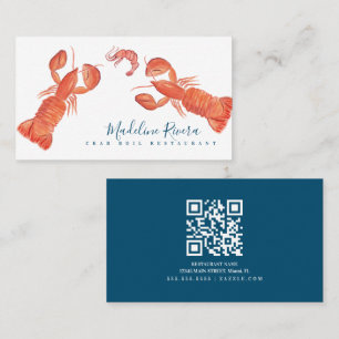 Watercolor Crustacean Crab Restaurant Crawfish Business Card