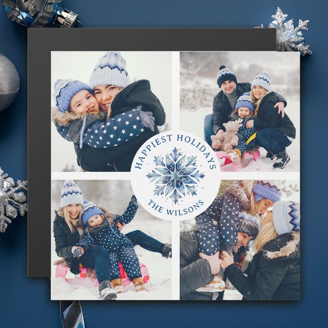 Watercolor Crystal Blue Snowflake 4 Photo Collage (Creator Uploaded)
