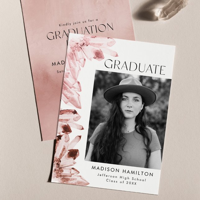 Watercolor Crystal Rose Photo Graduation Party Invitation (Creator Uploaded)