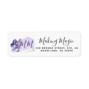 Watercolor Crystals & Gold Bohemian Return Address