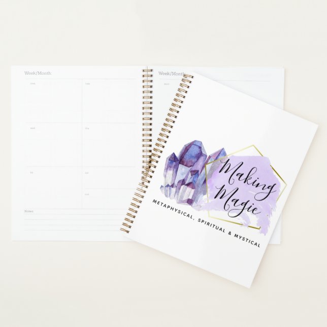 Watercolor Crystals & Gold Geometric Boho Logo Planner (Display)