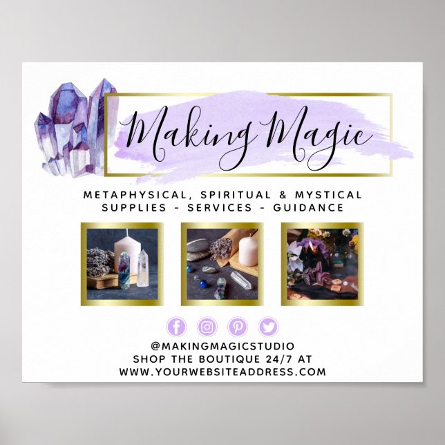 Watercolor Crystals & Gold Geometric Logo Promo Poster (Front)