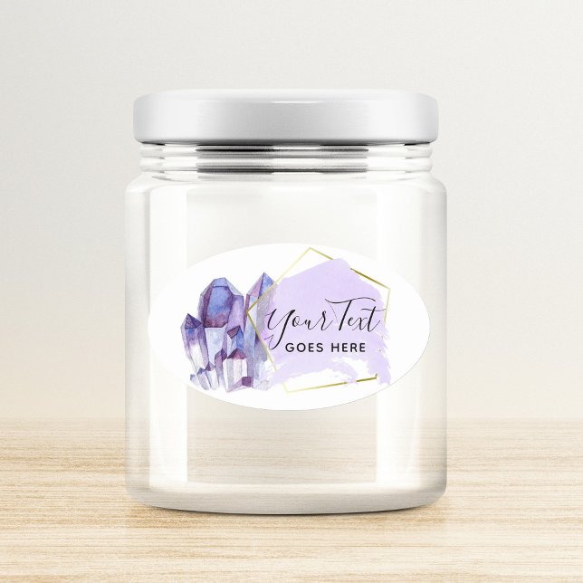 Watercolor Crystals & Gold Geometric Minimalist Oval Sticker (Creator Uploaded)