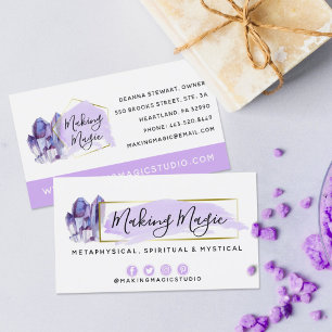 Watercolor Crystals & Gold Minimalist Social Media Business Card