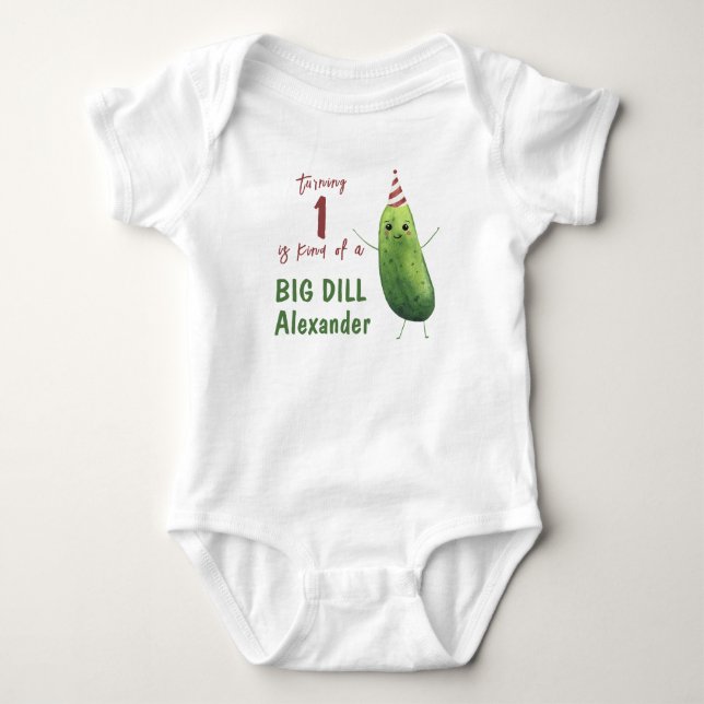 Watercolor Cucumber Big Dill Birthday Party Baby Bodysuit (Front)