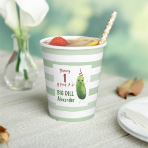 Watercolor Cucumber Big Dill Birthday Party Paper Cups