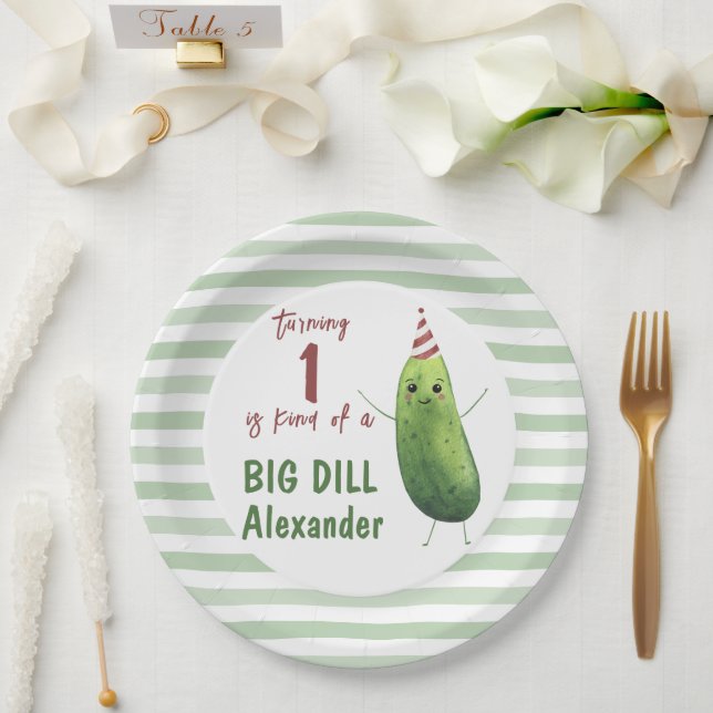 Watercolor Cucumber Big Dill Birthday Party Paper Plate (Wedding)
