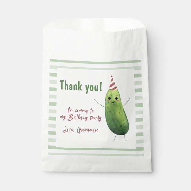 Watercolor Cucumber Big Dill Birthday Thank you Favour Bags (Front)