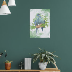 Watercolor Cuddling Parrot Bird Couple Tropical Poster