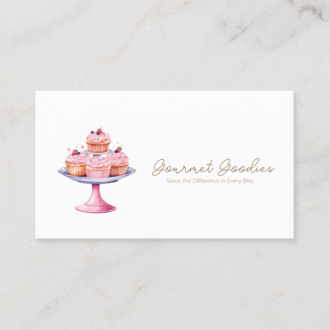 Watercolor Cupcake Bakery Business Card (Front)