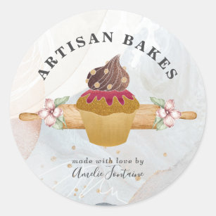 Watercolor Cupcake Bakery Pastry Chef  Classic Round Sticker